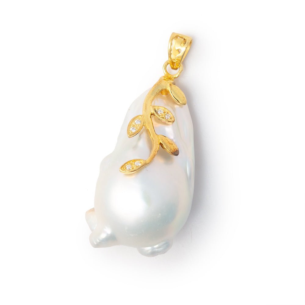 29x17mm Vermeil Capped White Ultra Baroque Pearl Pendant 1 focal