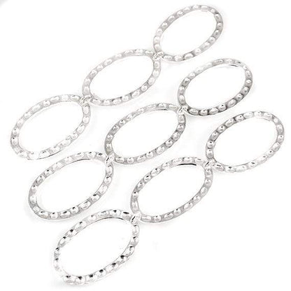 29x19mm Sterling Silver plated Copper Hammered Oval Beads 3 pieces*DISCONTINUED*