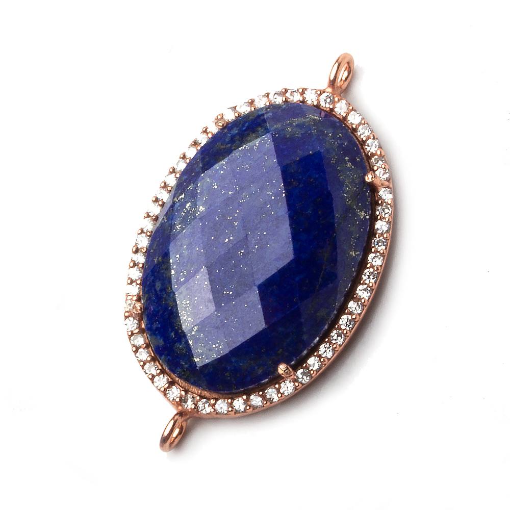 29x20mm Rose Gold CZ Bezel Lapis Lazuli Oval Connector 1 piece