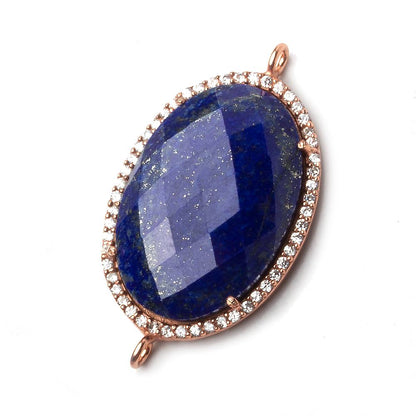 29x20mm Rose Gold CZ Bezel Lapis Lazuli Oval Connector 1 piece