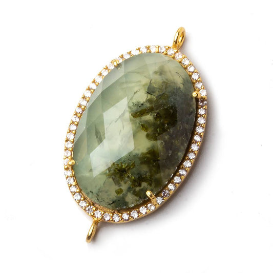 29x20mm Vermeil CZ Bezel Dendritic Prehnite Oval Connector 1 piece