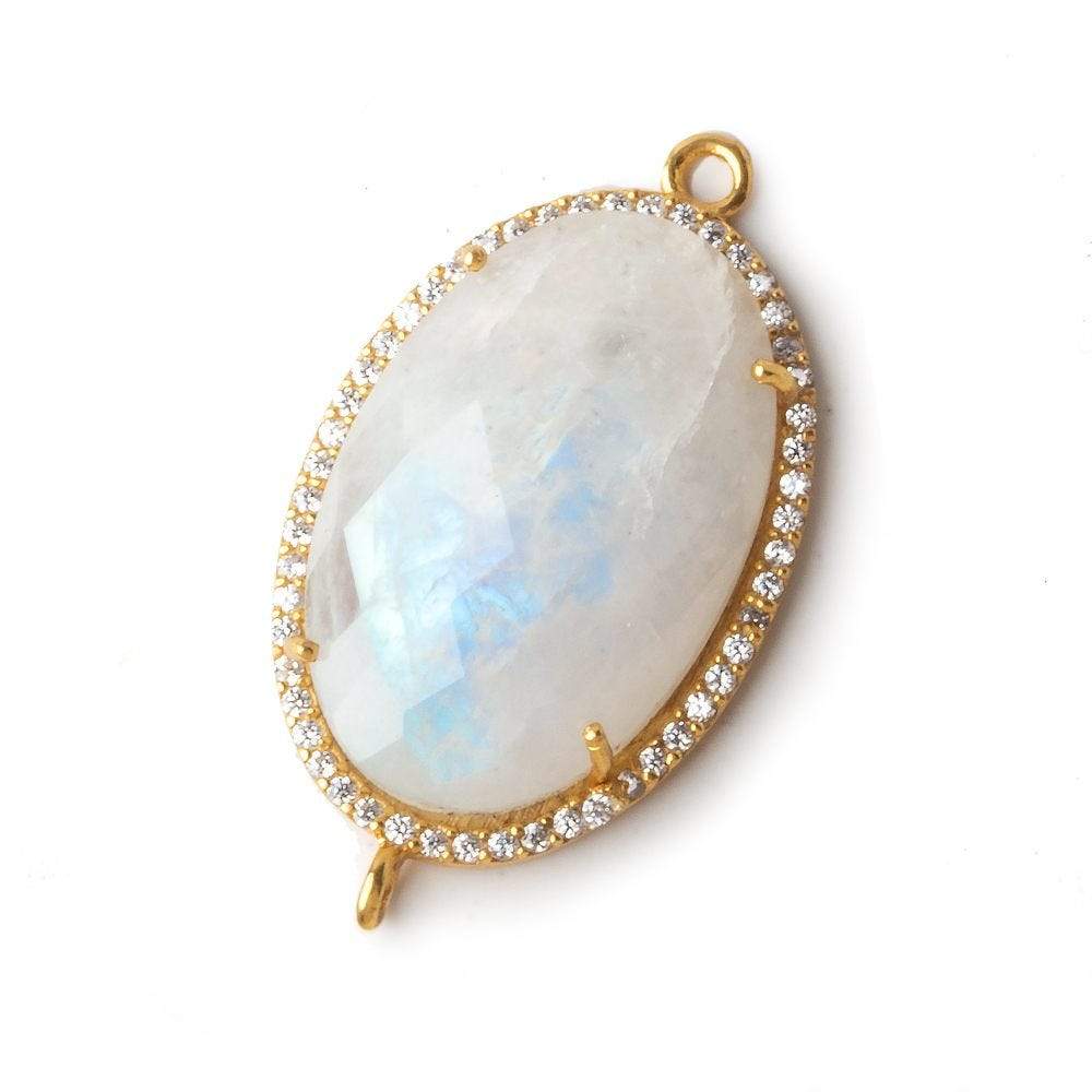 29x20mm Vermeil CZ Bezel Rainbow Moonstone Oval Connector with ring positions 1 Piece