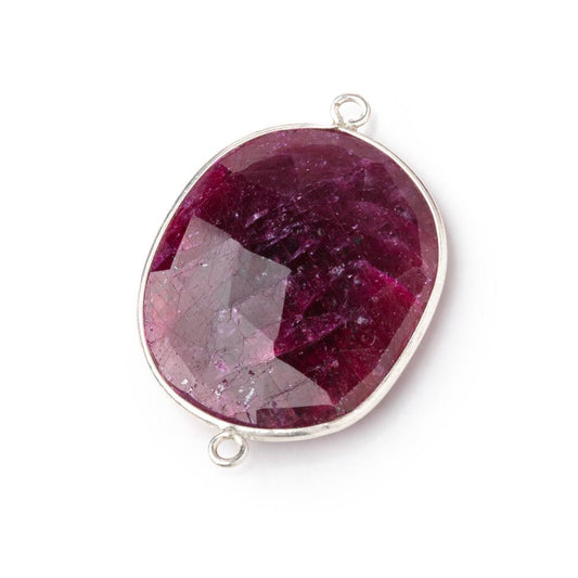29x21-31x22mm Sterling Silver Bezel Ruby Faceted Nugget Connector 1 piece
