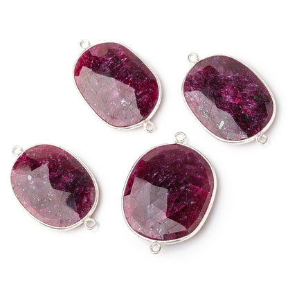 29x21-31x22mm Sterling Silver Bezel Ruby Faceted Nugget Connector 1 piece