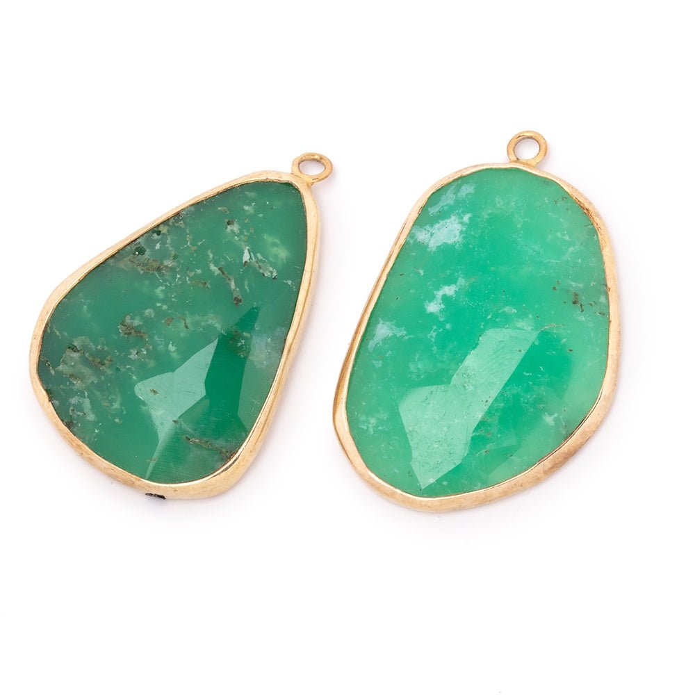 29x21mm Vermeil Bezel Chrysoprase Faceted Freeform Set of 2 Pendants