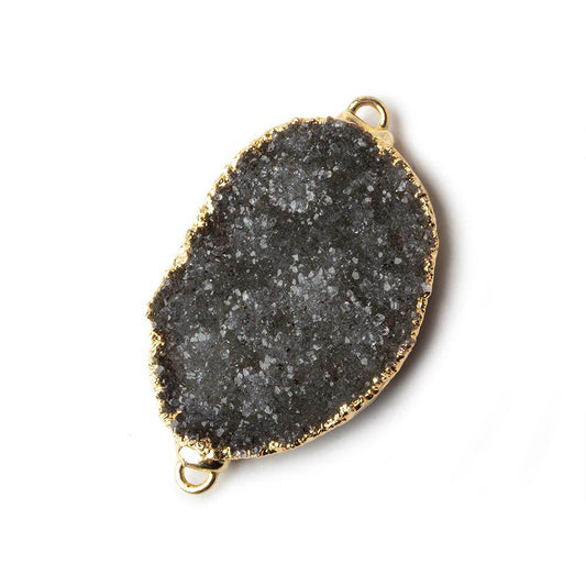 29x21x6mm Gold Leafed Smoky Grey Agate Drusy Connector Focal 1 Bead