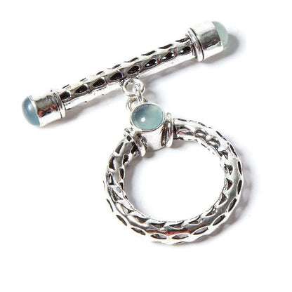 29x23mm Aquamarine Cabochon Filigree Antiqued Sterling Silver Toggle 1 pc