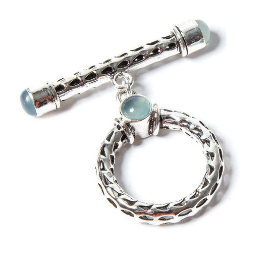 29x23mm Aquamarine Cabochon Filigree Antiqued Sterling Silver Toggle 1 pc