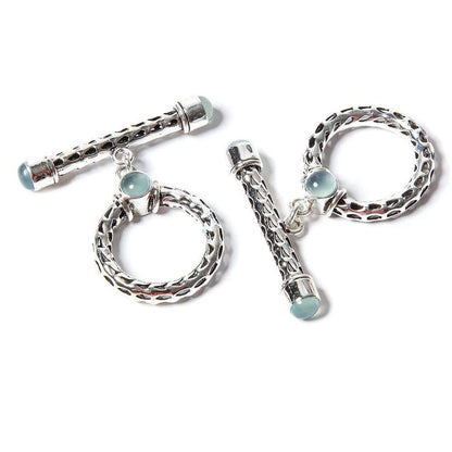 29x23mm Aquamarine Cabochon Filigree Antiqued Sterling Silver Toggle 1 pc