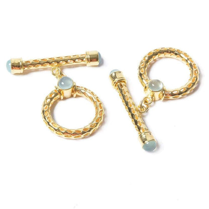 29x23mm Aquamarine Cabochon Filigree Vermeil Toggle 1 piece