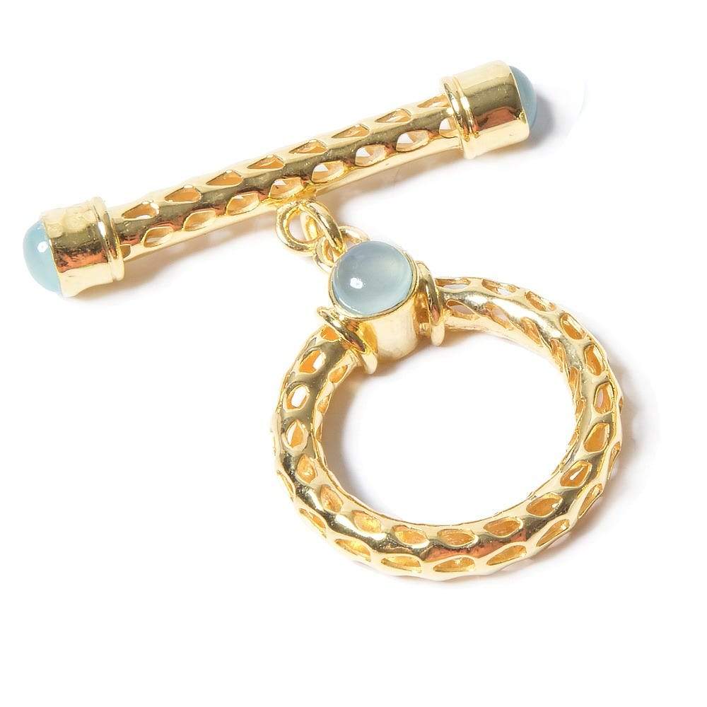 29x23mm Aquamarine Cabochon Filigree Vermeil Toggle 1 piece