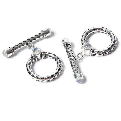 29x23mm Rainbow Moonstone Cabochon Filigree Antiqued Silver Toggle 1 pc