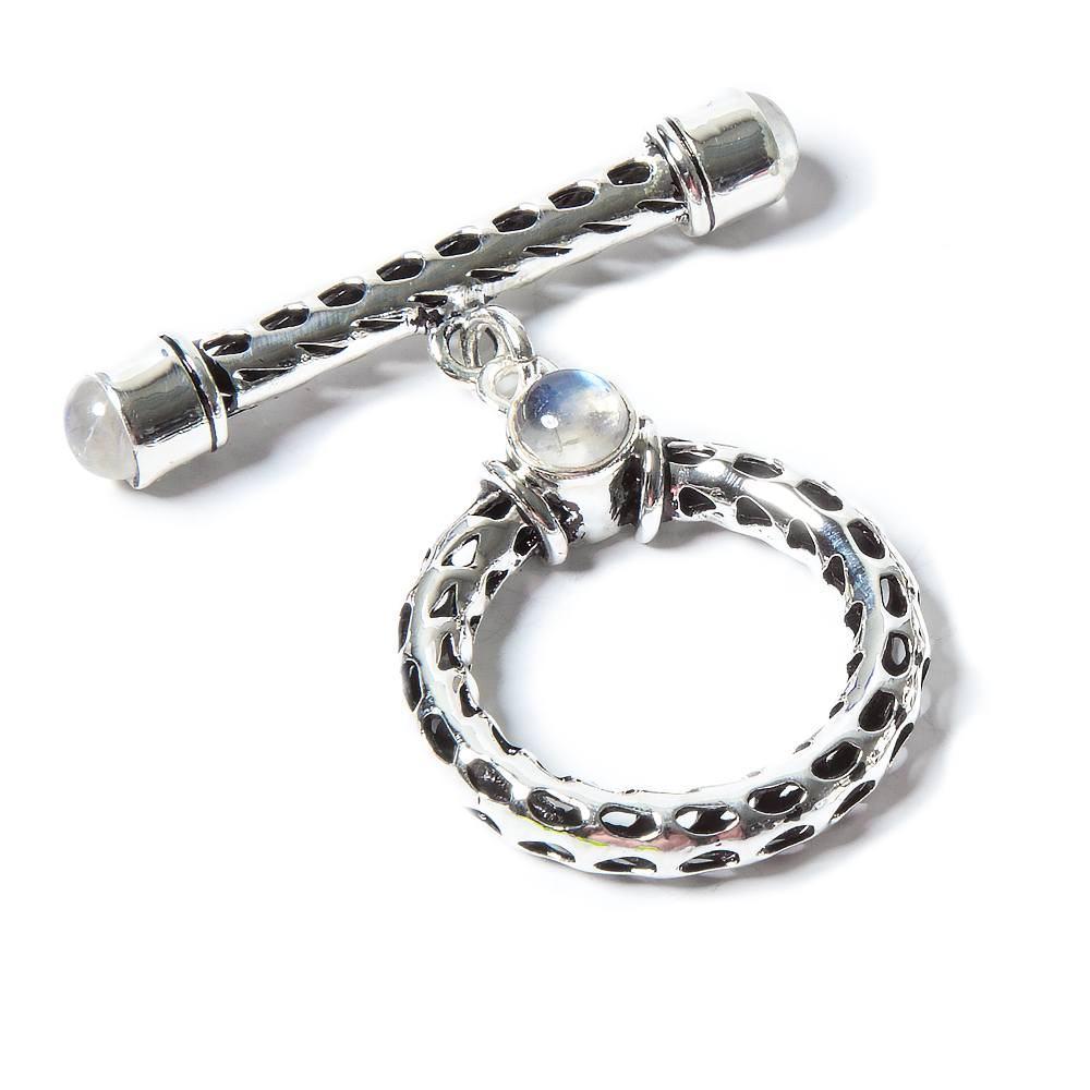 29x23mm Rainbow Moonstone Cabochon Filigree Antiqued Silver Toggle 1 pc