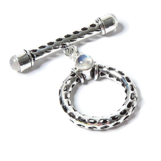 29x23mm Rainbow Moonstone Cabochon Filigree Antiqued Silver Toggle 1 pc