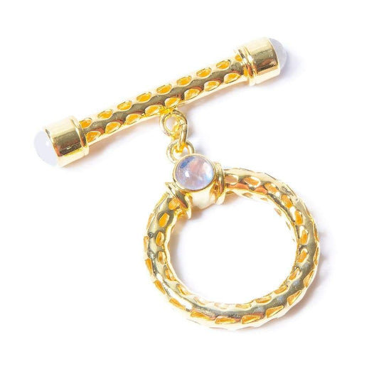 29x23mm Rainbow Moonstone Cabochon Filigree Vermeil Toggle 1 piece