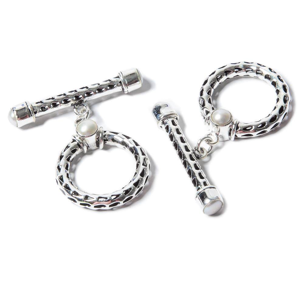 29x23mm White Pearl Cabochon Filigree Antiqued Sterling Silver Toggle 1 pc