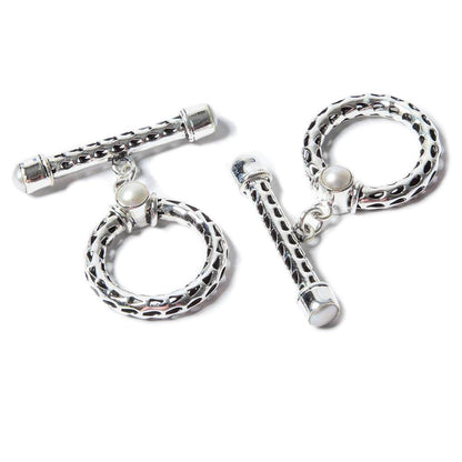 29x23mm White Pearl Cabochon Filigree Antiqued Sterling Silver Toggle 1 pc