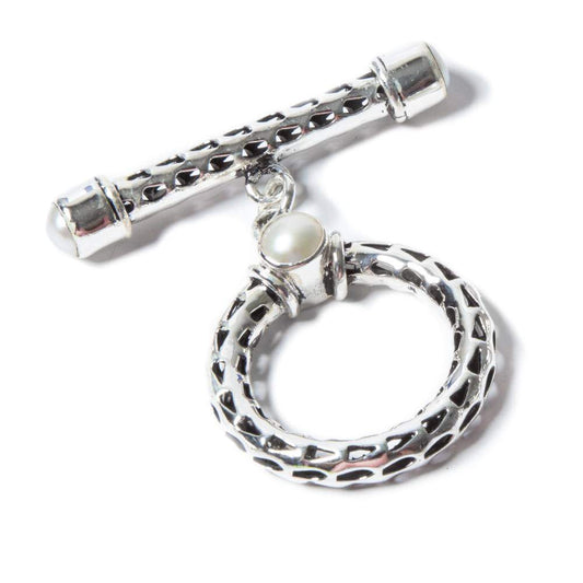 29x23mm White Pearl Cabochon Filigree Antiqued Sterling Silver Toggle 1 pc