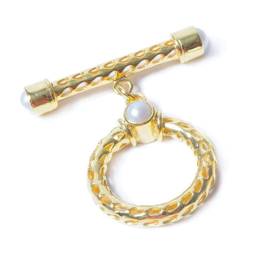 29x23mm White Pearl Cabochon Filigree Vermeil Toggle 1 piece