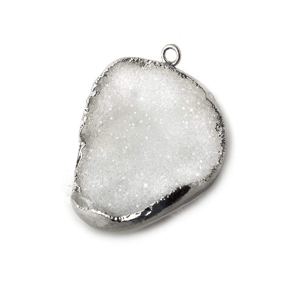 29x24x11mm Silver Leaf White Agate Drusy Concave Pendant