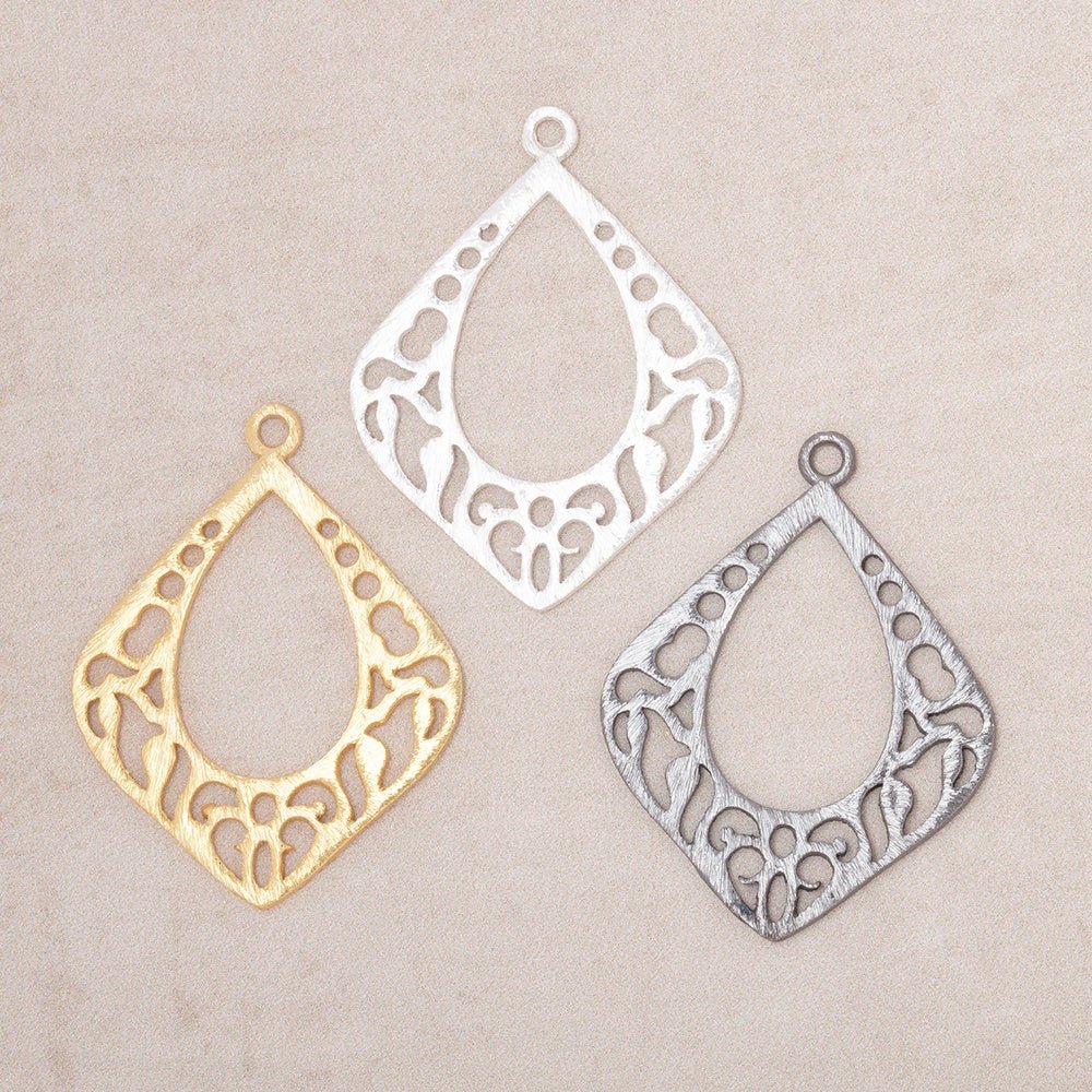 29x25mm Brushed Filigree Diamond Charm Set of 2 pieces
