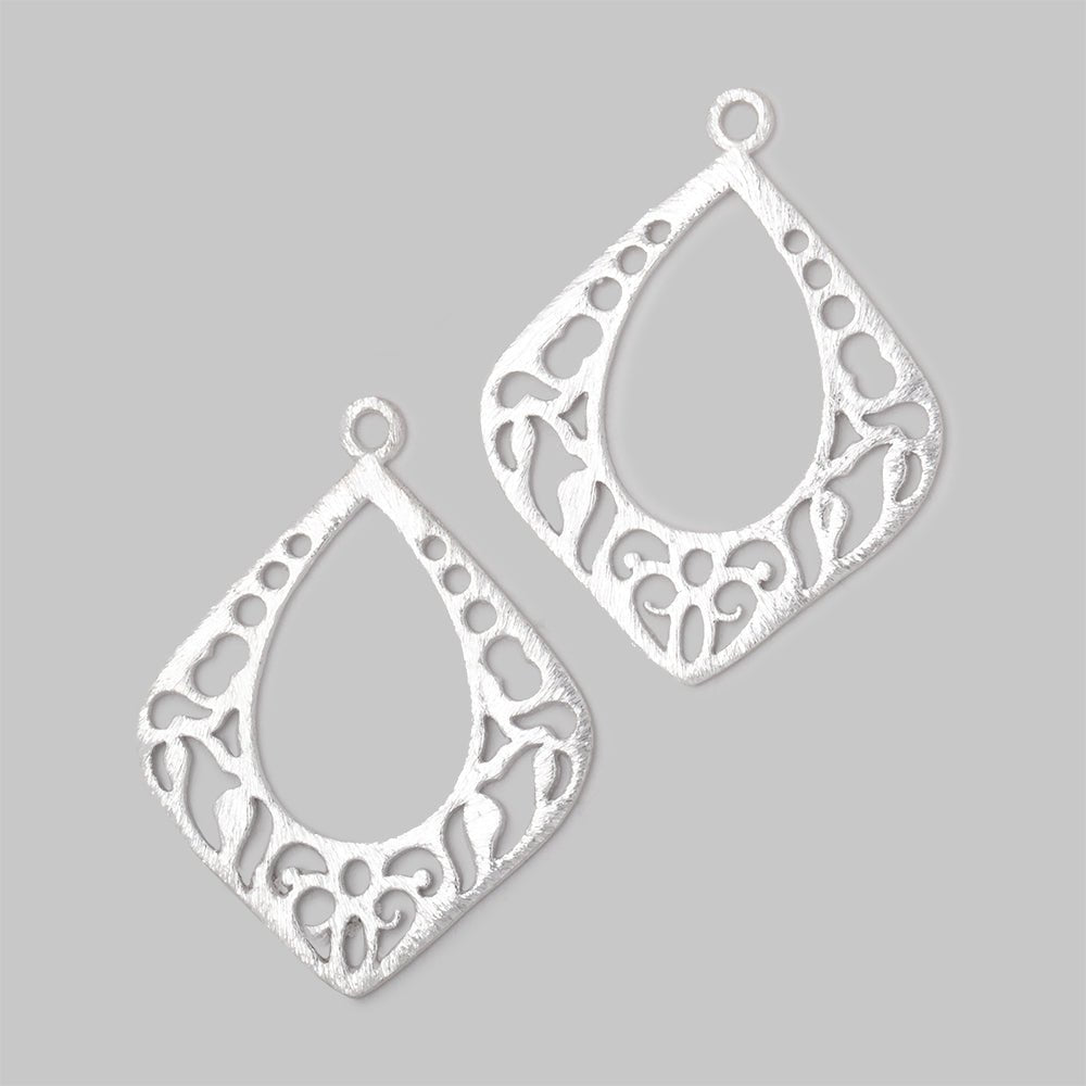 29x25mm Brushed Filigree Diamond Charm Set of 2 pieces