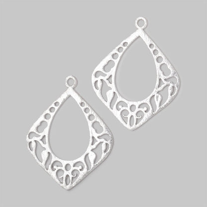 29x25mm Brushed Filigree Diamond Charm Set of 2 pieces