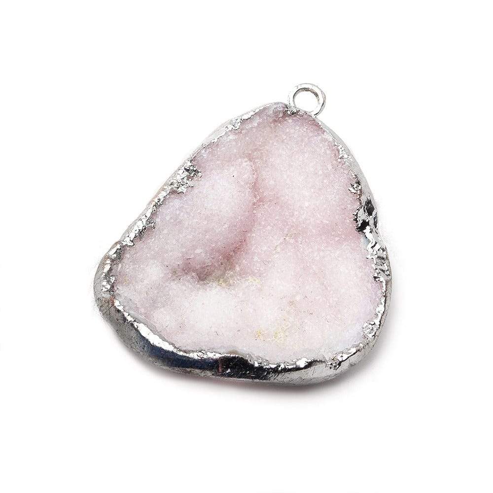 29x25x12mm Silver Leafed Soft Pink Agate Drusy Pendant 1 Focal Bead