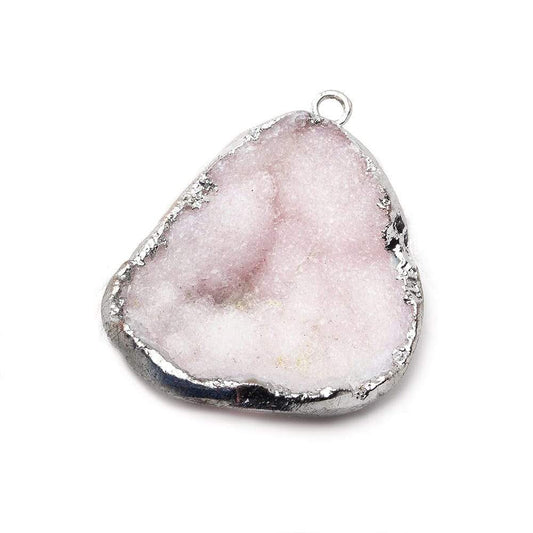 29x25x12mm Silver Leafed Soft Pink Agate Drusy Pendant 1 Focal Bead