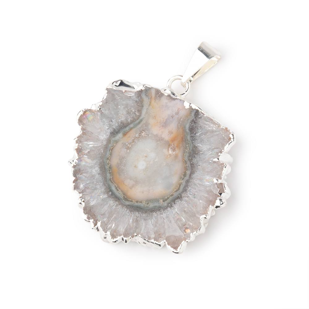 29x31mm Silver Leafed Amethyst Solar Quartz Slice Pendant 1 focal piece
