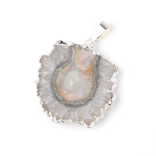 29x31mm Silver Leafed Amethyst Solar Quartz Slice Pendant 1 focal piece