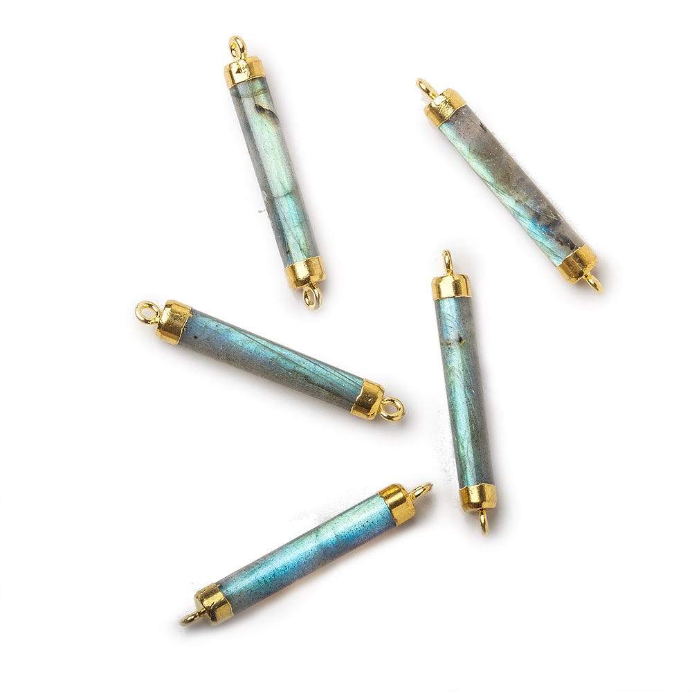 29x5mm Gold Leafed Labradorite plain barrel Connector 1 piece