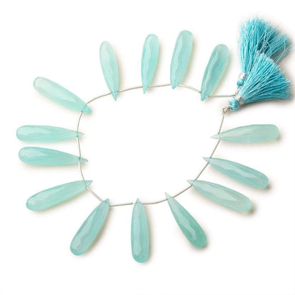 29x8mm Seafoam Blue Chalcedony elongated faceted tear drops 8 inch 14 beads