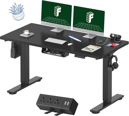 EN2 Height Adjustable Electric Standing Desk - 48"x30" with Clamp Power Strip & Cable Management (Gray Frame + Mahogany Top)