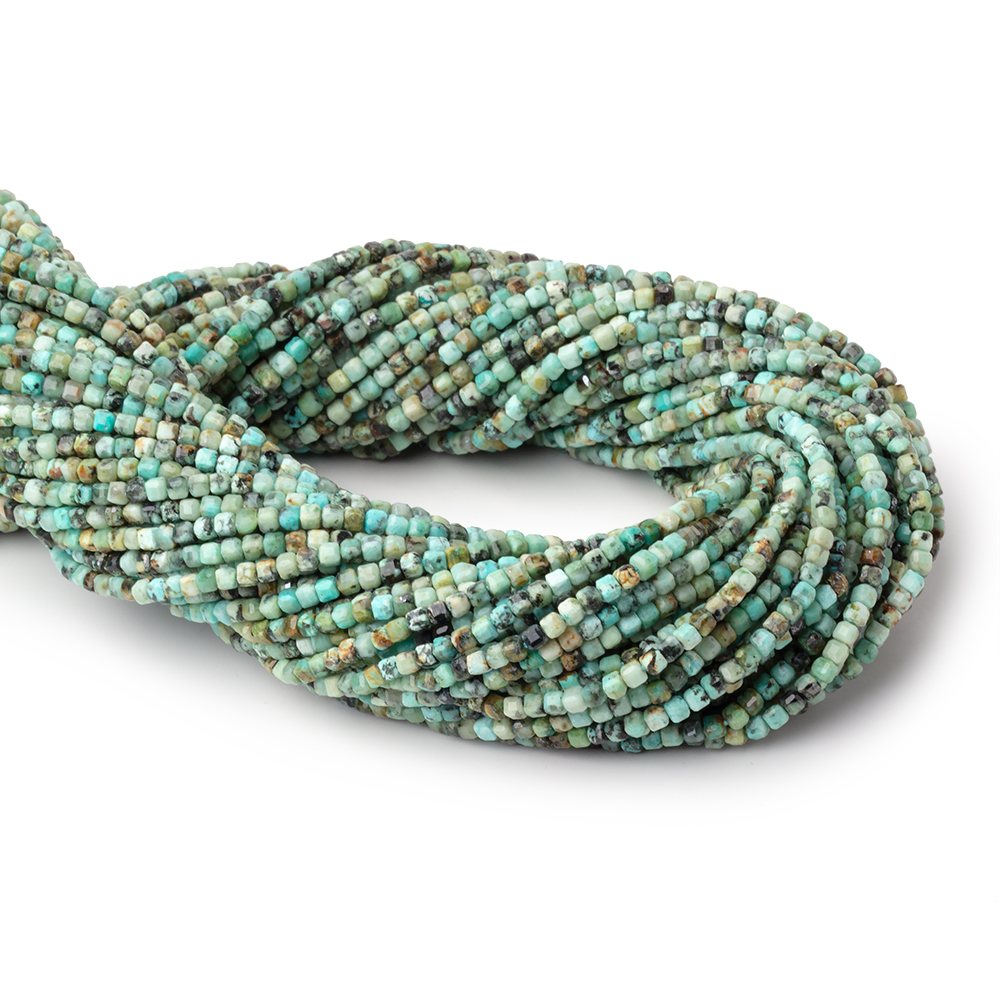 2mm African Turquoise Micro Faceted Cube 12.5 inch 140 Beads