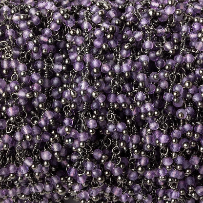 2mm Amethyst micro faceted round Black Gold plated Dangling Chain by the foot