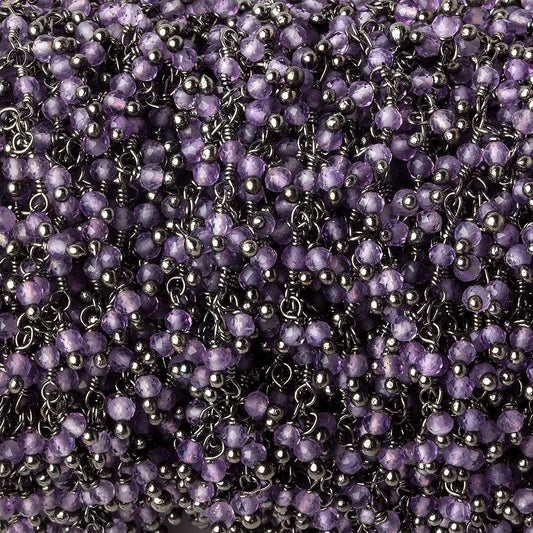 2mm Amethyst micro faceted round Black Gold plated Dangling Chain by the foot