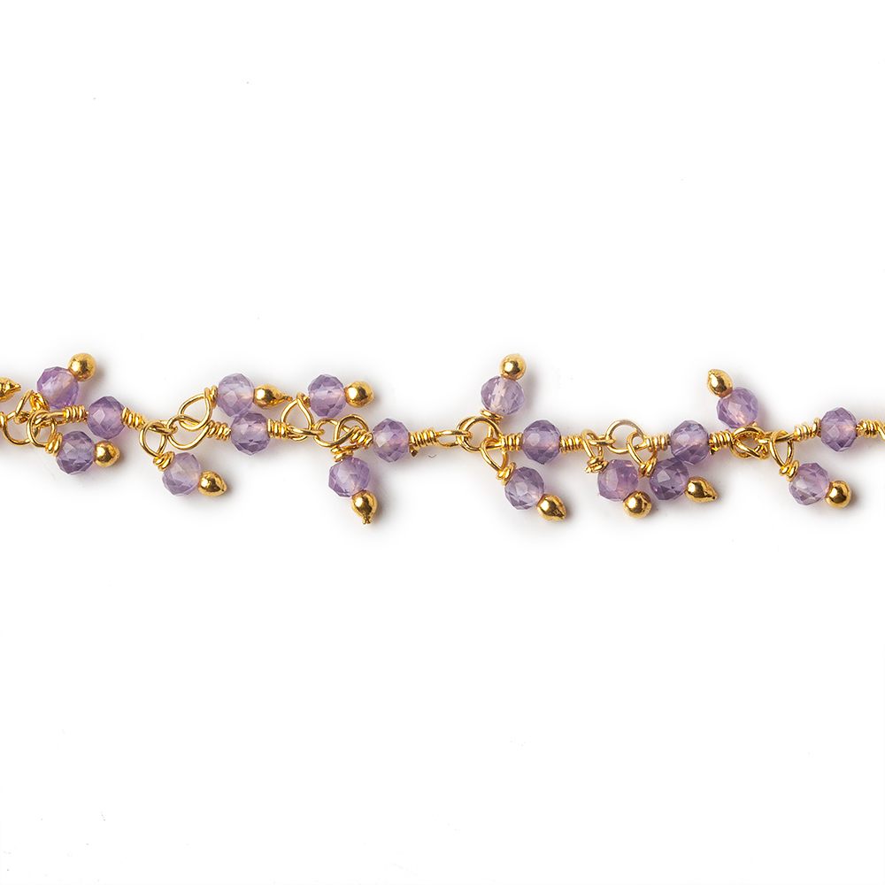 2mm Amethyst micro faceted round Gold plated Dangling Chain by the foot