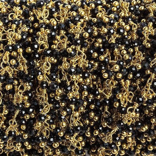 2mm Black Spinel micro faceted round Gold Dangling Chain by the foot 110 pcs