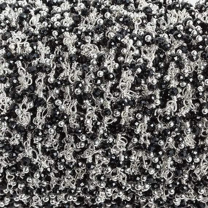 2mm Black Spinel micro faceted round Silver plated Dangling Chain by the foot 110 pcs