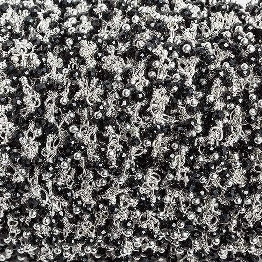 2mm Black Spinel micro faceted round Silver plated Dangling Chain by the foot 110 pcs