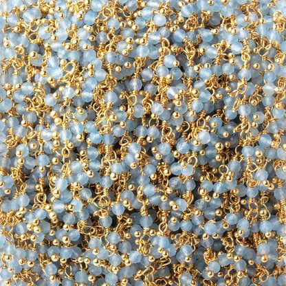 2mm Blue Chalcedony Micro Faceted Rounds on Gold Plated Dangling Chain