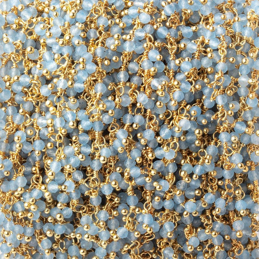 2mm Blue Chalcedony Micro Faceted Rounds on Gold Plated Dangling Chain
