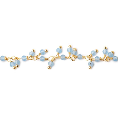 2mm Blue Chalcedony Micro Faceted Rounds on Gold Plated Dangling Chain