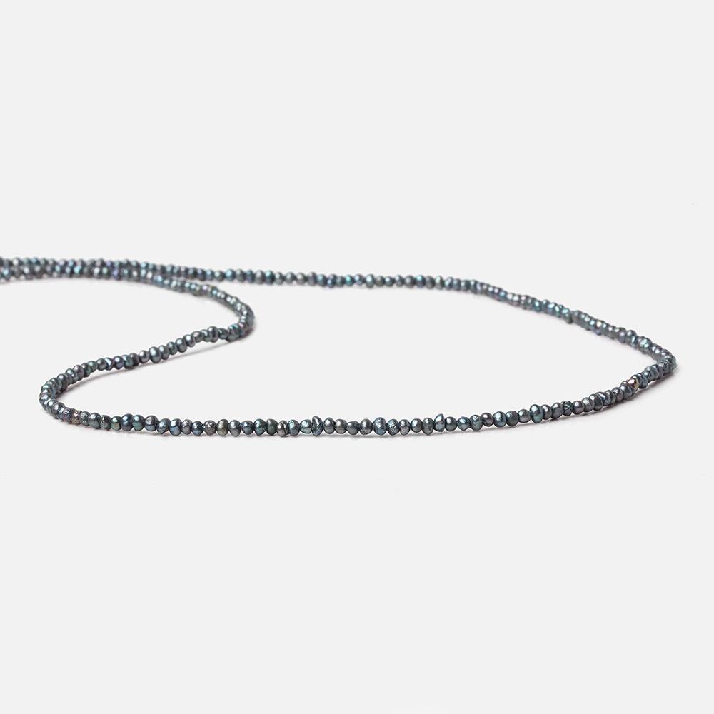 2mm Blue Peacock Side Drilled Petite Baroque Pearls 15.5 inch A