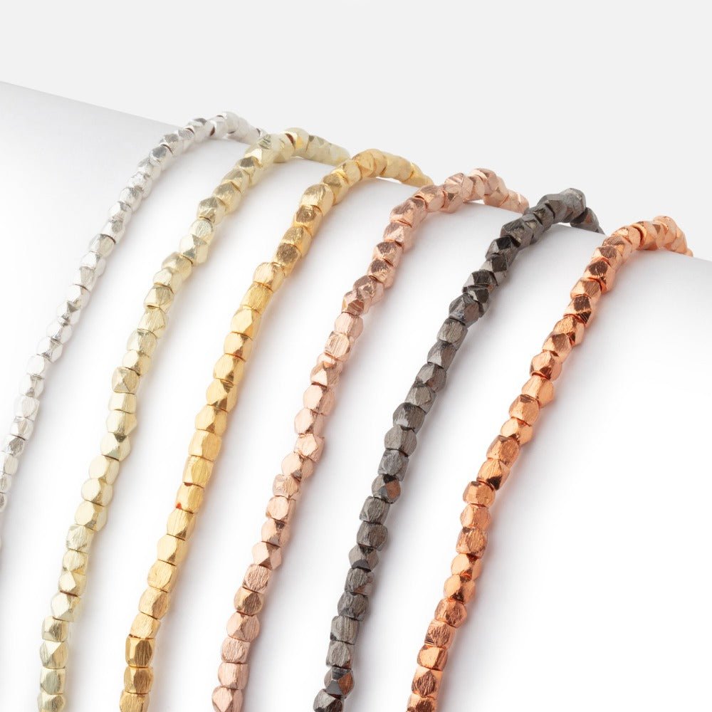 2mm Brushed Faceted Nugget Beads 8 inch 84 pieces