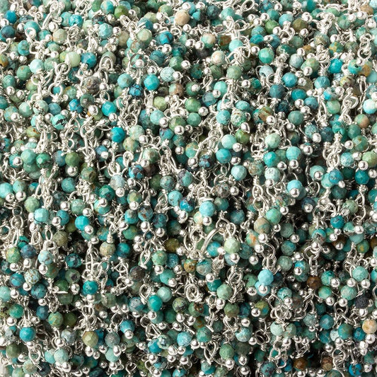 2mm Chinese Turquoise micro faceted round Silver Dangling Chain by the foot