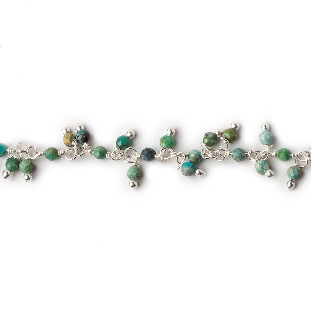 2mm Chinese Turquoise micro faceted round Silver Dangling Chain by the foot