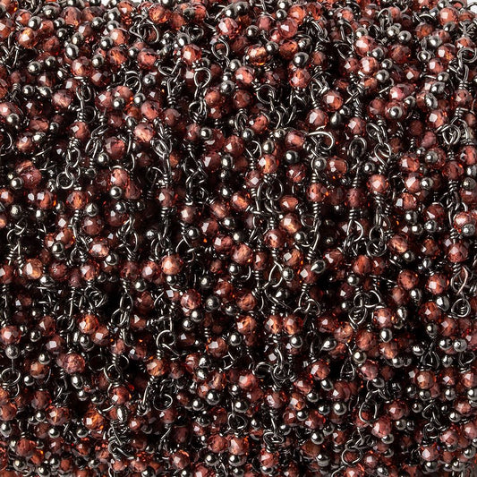 2mm Garnet microfaceted round Black Gold Dangling Chain by the foot