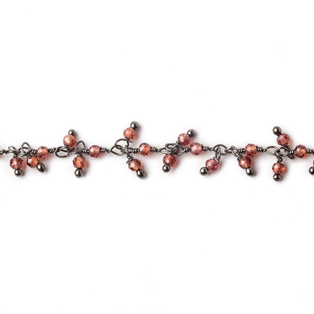 2mm Garnet microfaceted round Black Gold Dangling Chain by the foot